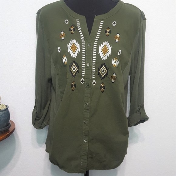 RXB Button Down Tribal Embroidered Shirt Size XL - Picture 2 of 8